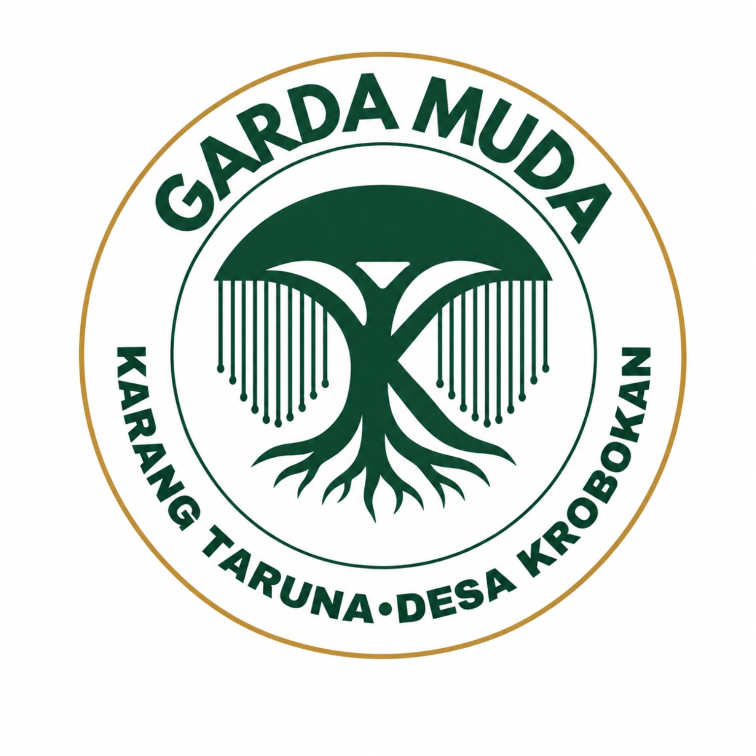 Logo Garda Muda dengan pohon berbentuk K, akar gantung, dan lingkaran persatuan